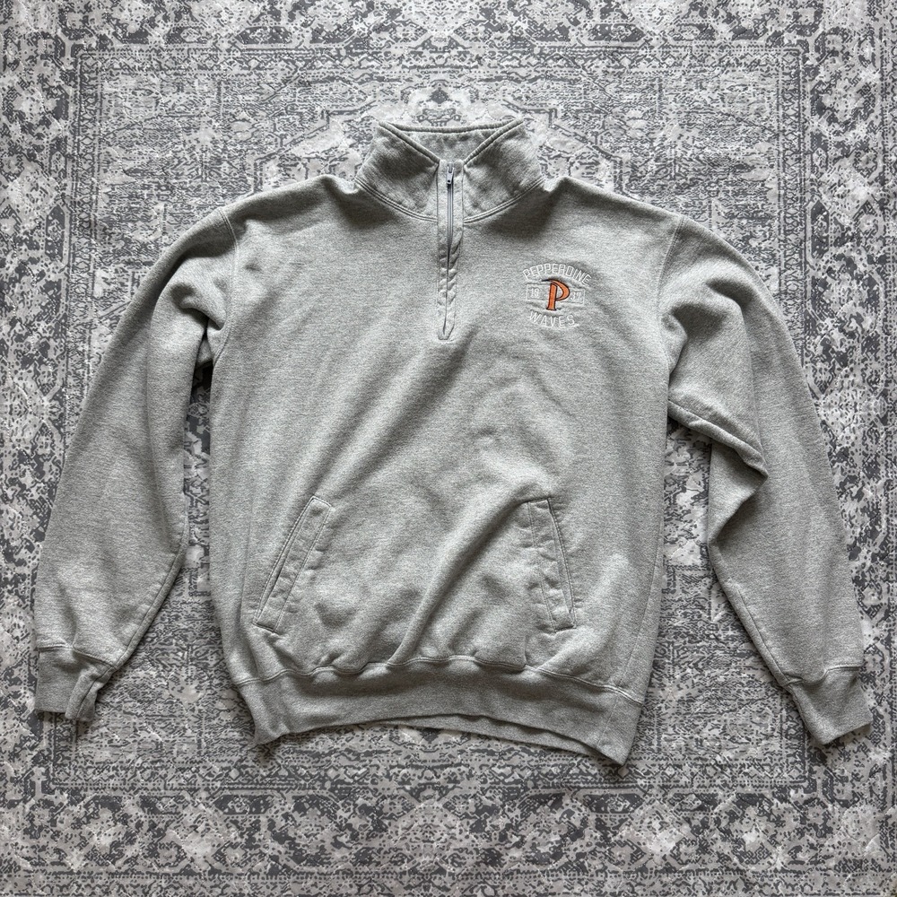 Champion Pepperdine University Waves Eco Fleece 1/4 Zip Sweatshirt Gray Large - Picture 12 of 13